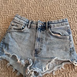 zara high rise jean shorts